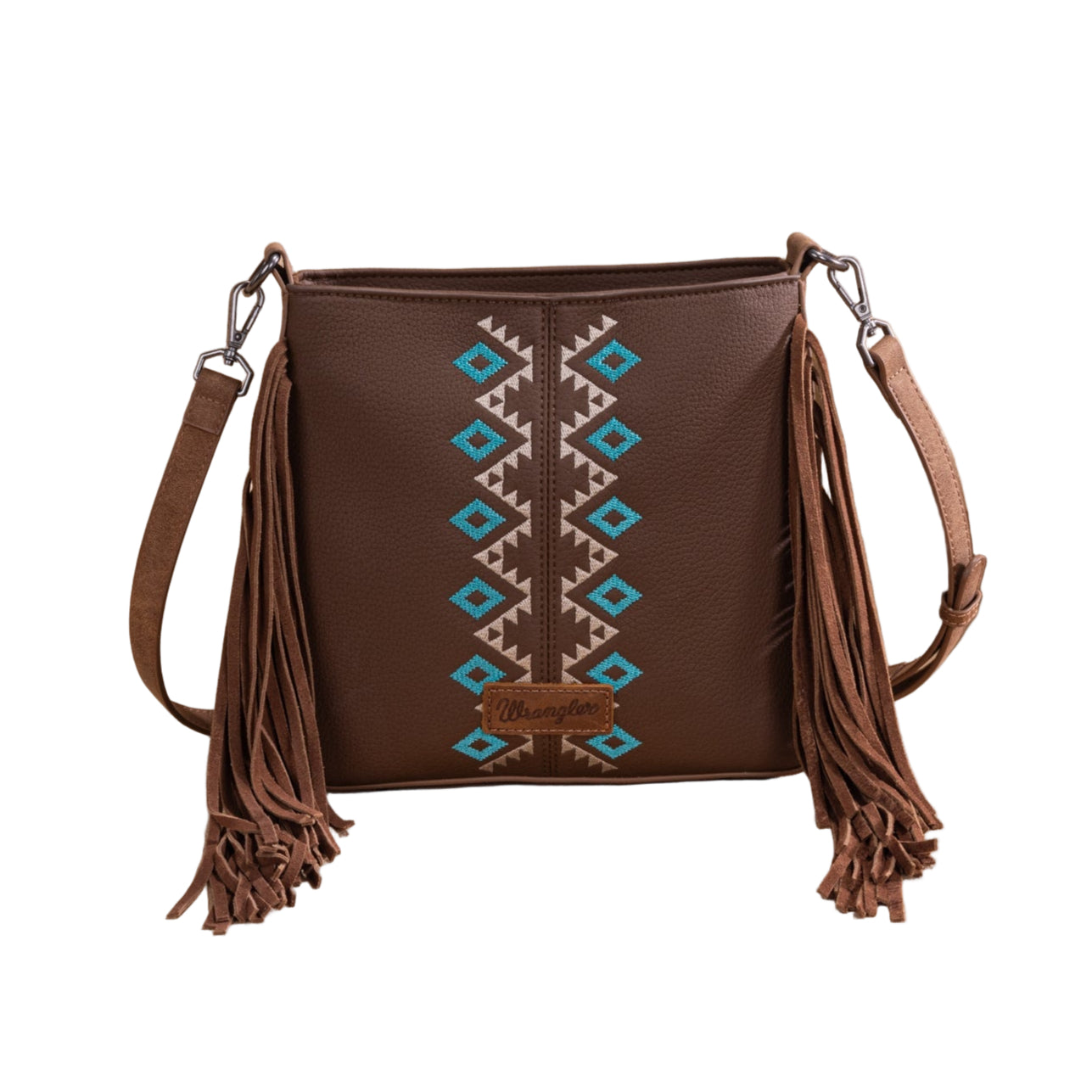Embroidered Fringe Crossbody - Brown