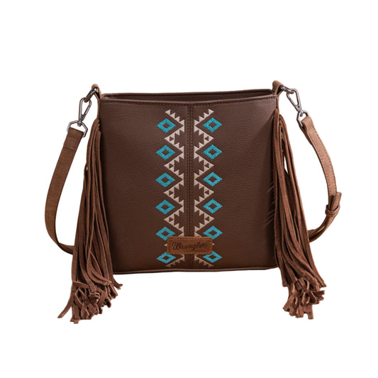 Embroidered Fringe Crossbody - Brown