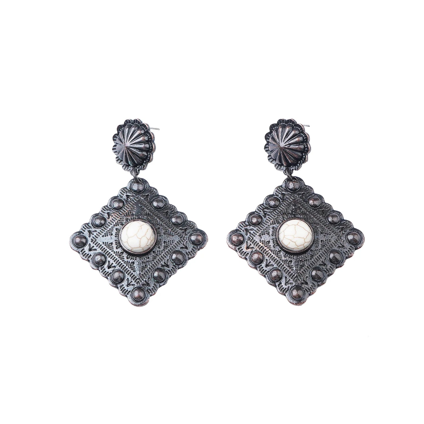 Rhombus Earrings - Bronze/White