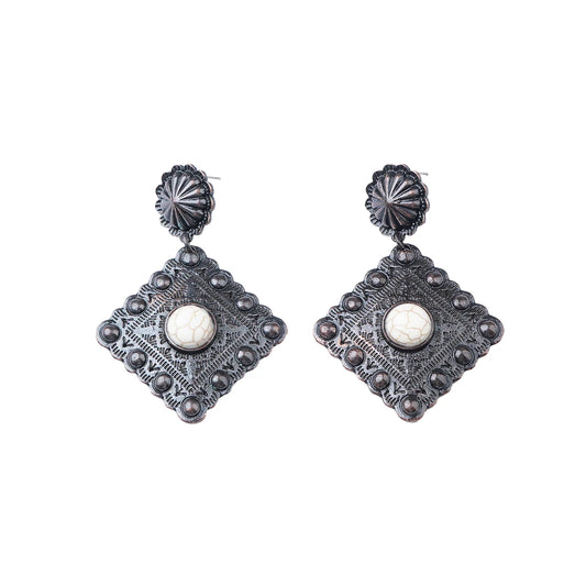 Rhombus Earrings - Bronze/White