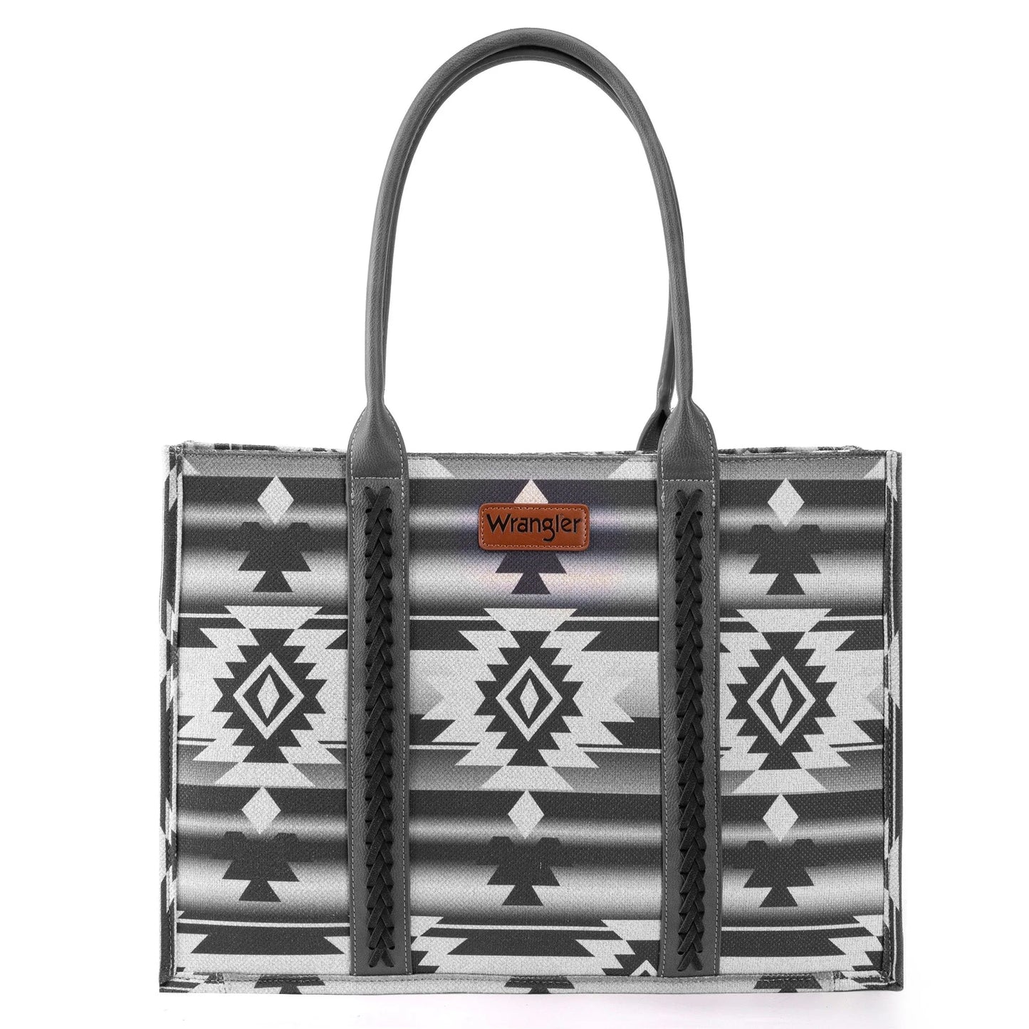 Southwestern Canvas Wide Tote - Black