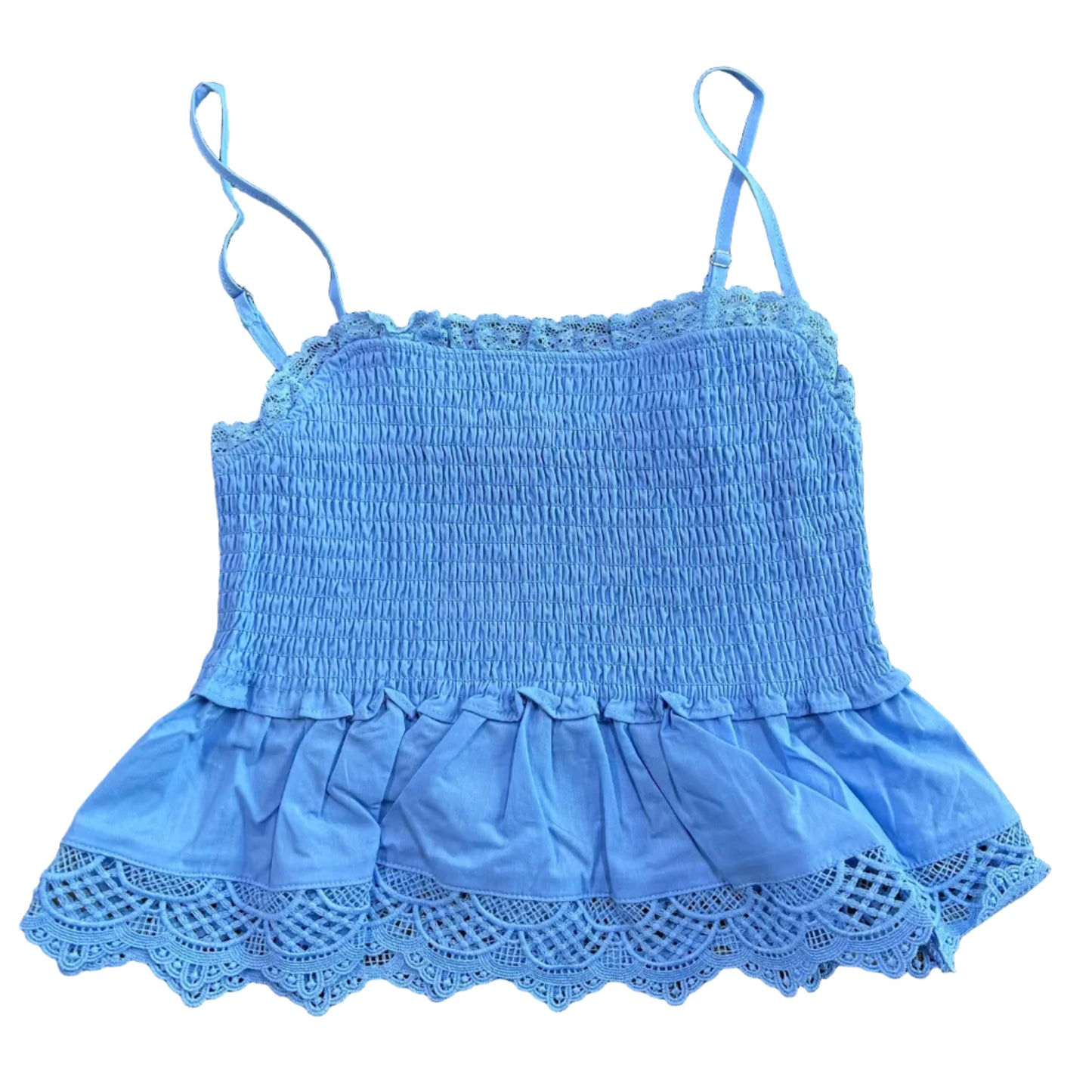 Smoked Lace Peplum Top - Blue