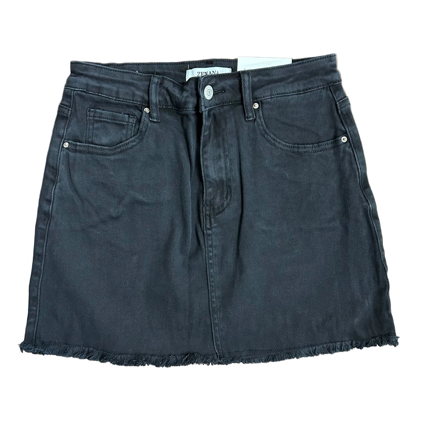 Black Acid Washed Frayed Skirt
