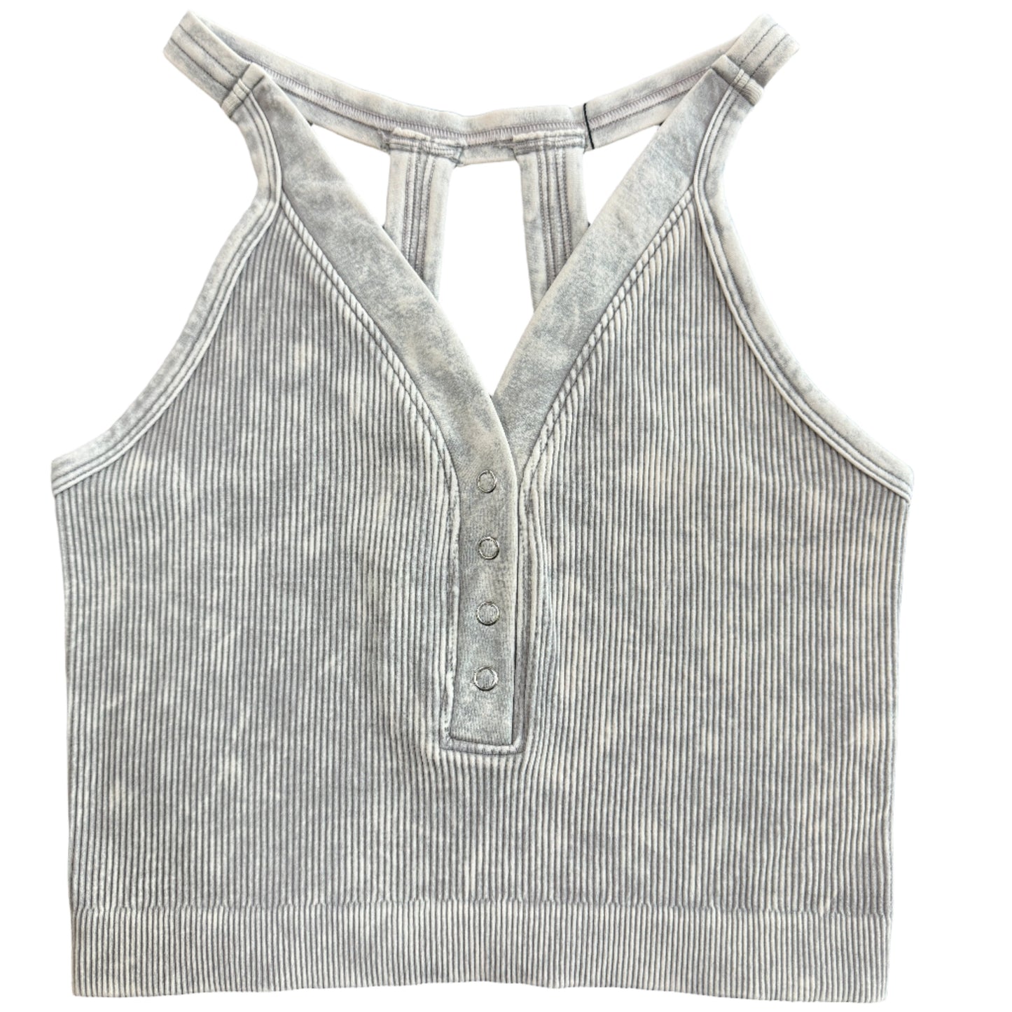 Washed Ribbed V-Neck Tank Top
