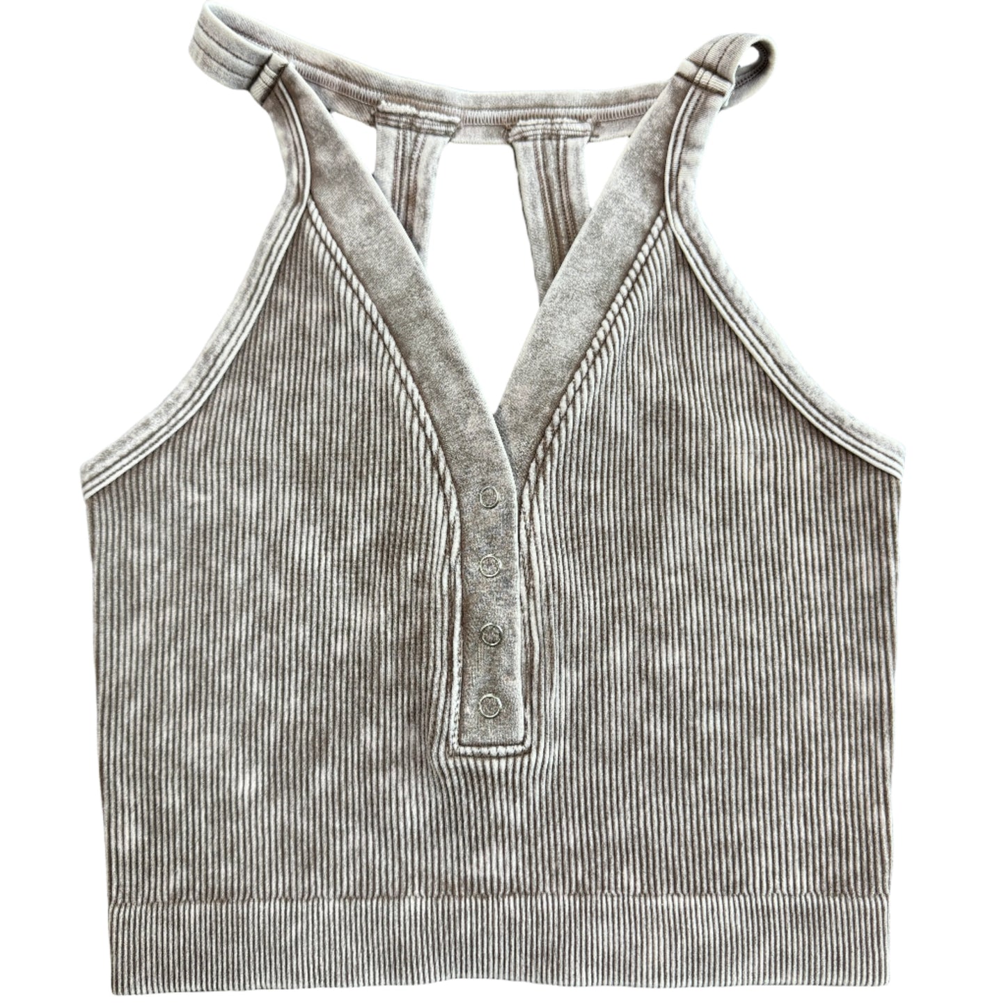 Washed Ribbed V-Neck Tank Top