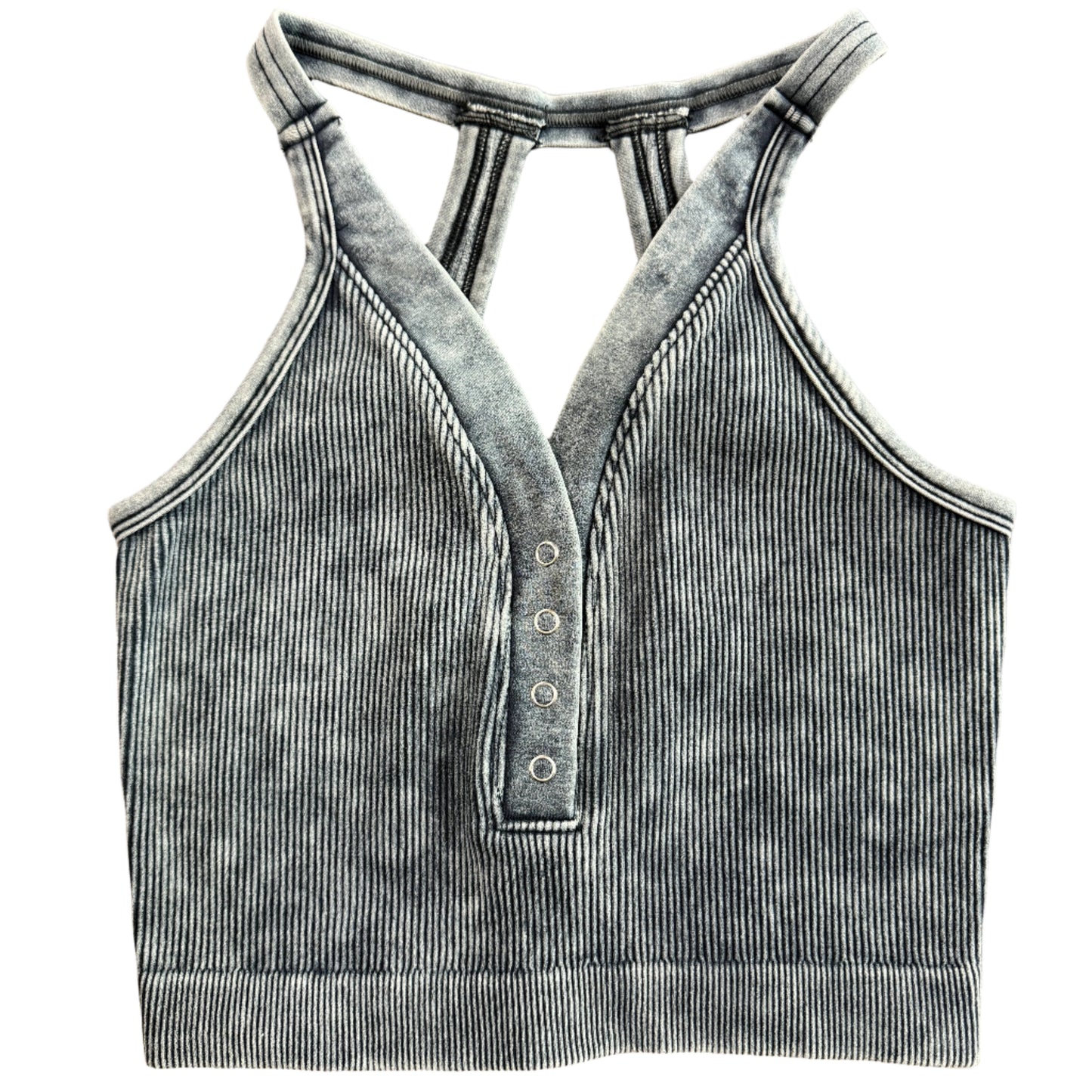 Washed Ribbed V-Neck Tank Top