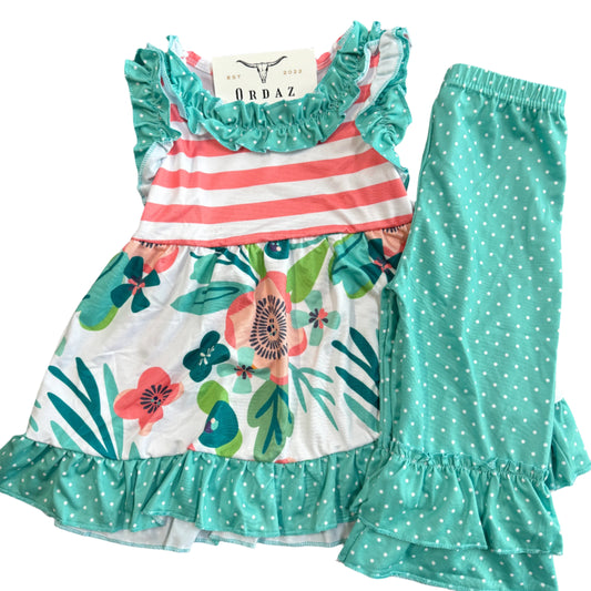 Peach Stripe Capri Set
