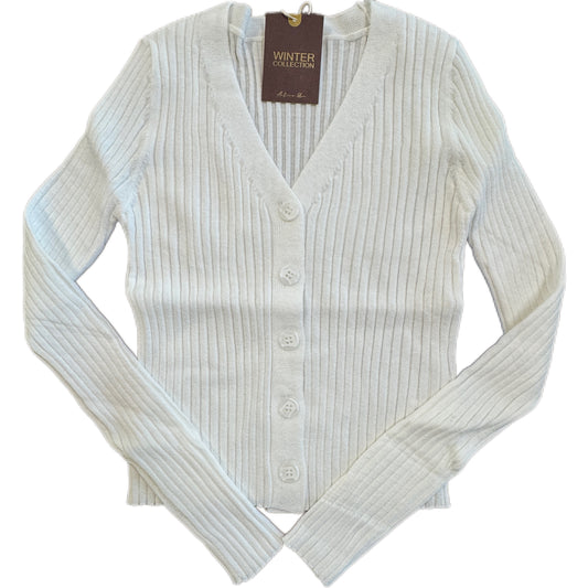 White Fitted Sweater Cardigan