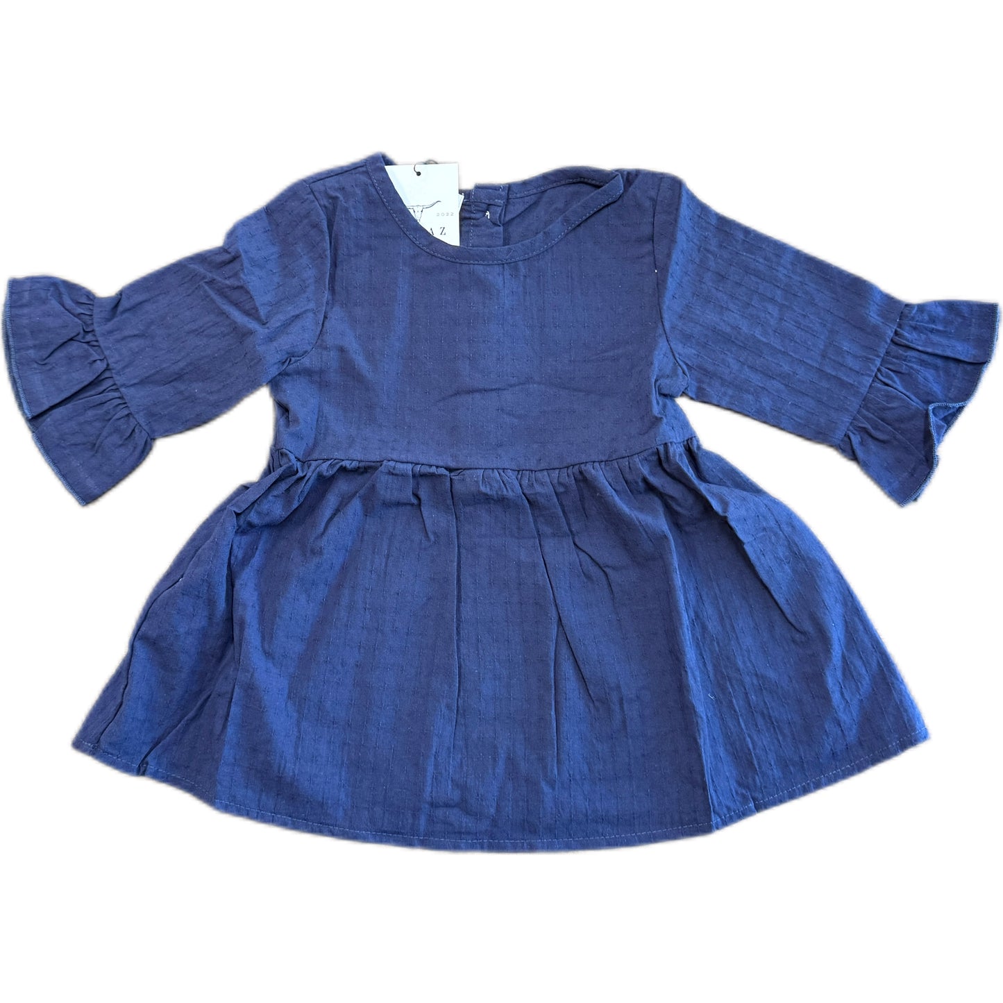 Navy Blue Ruffle Button Shirt