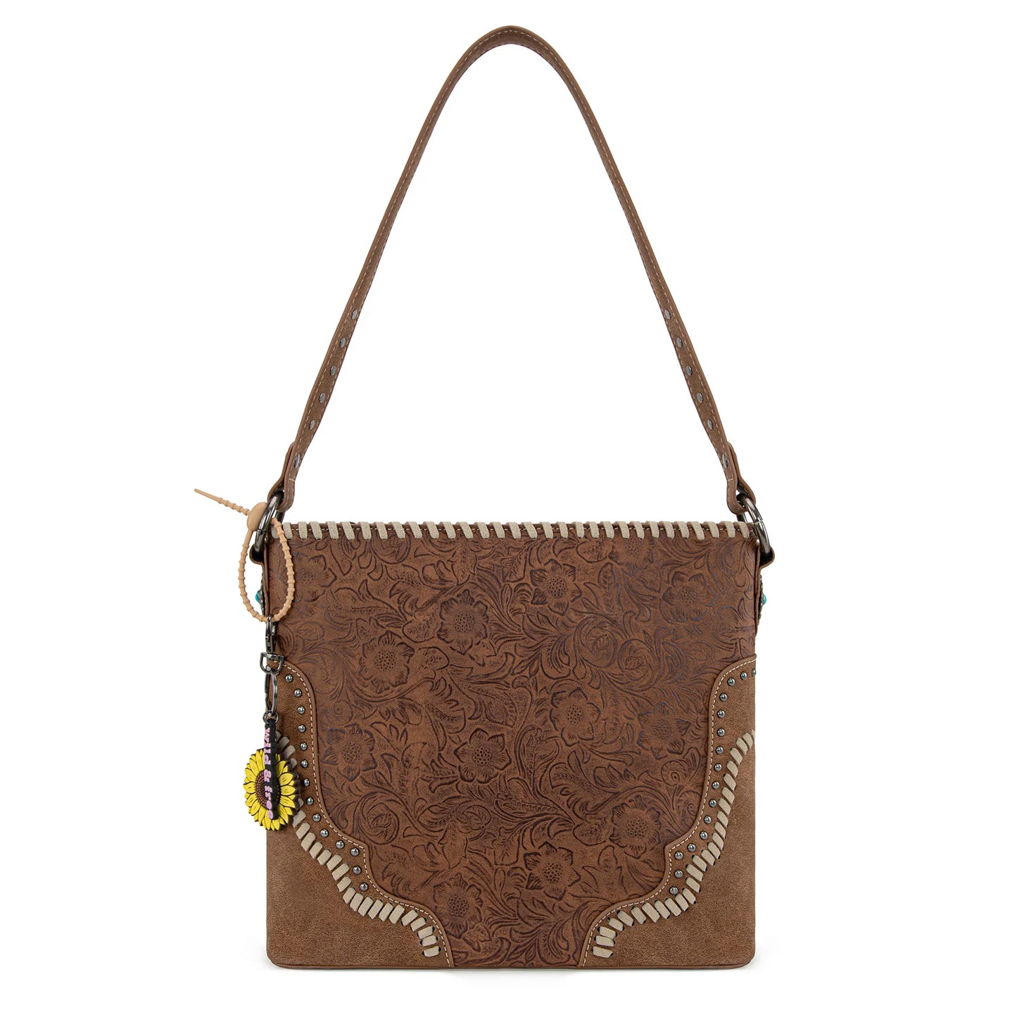 Embossed Hobo Bag - Brown