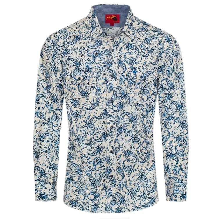 Blue/White Paisley Pearl Snap