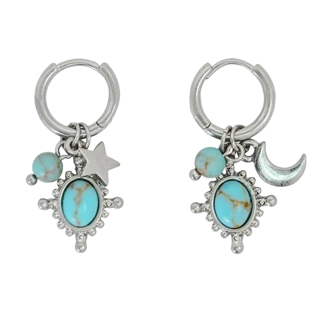 Turquoise Star Moon Earrings