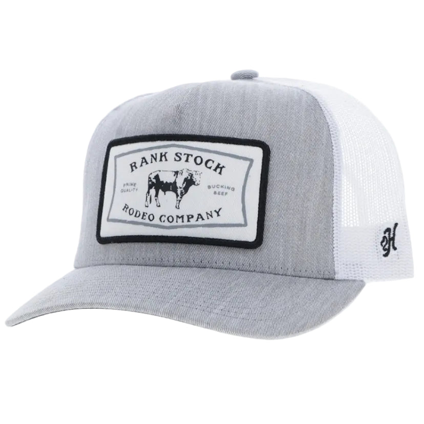 "Rank Stock" Hat Grey & White w/Rectangle Patch