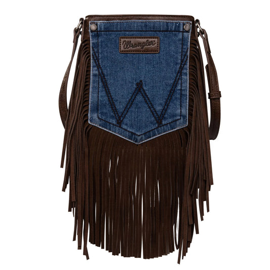 Fringe Jean Denim Pocket Crossbody - Coffee