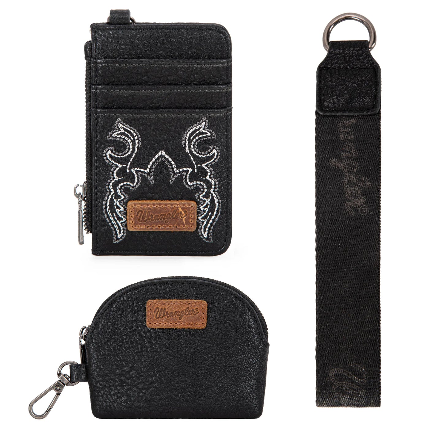 Embroidered Bi-Fold Wallet - Black