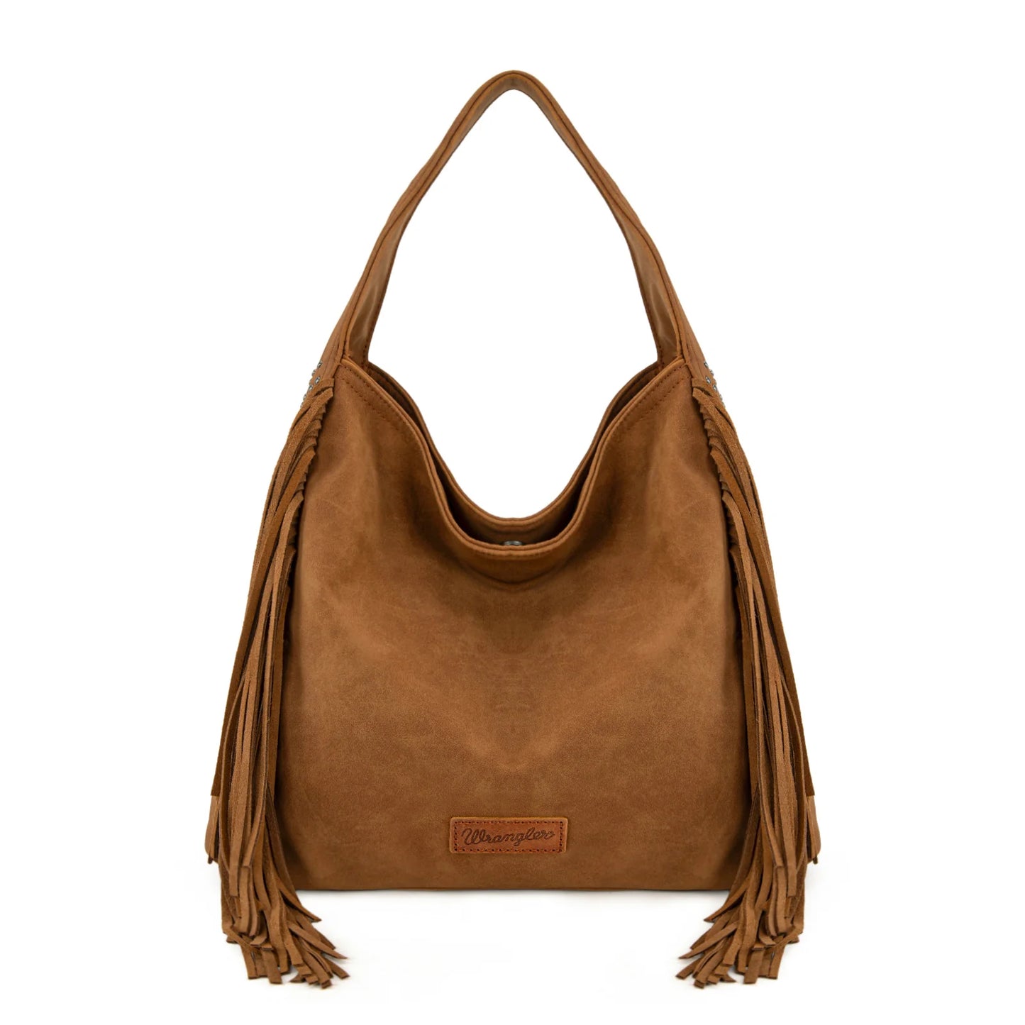 Fringe Studded Hobo Bag- Brown