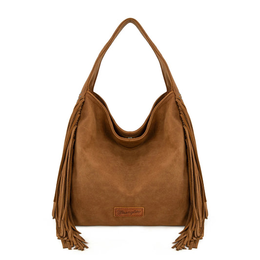 Fringe Studded Hobo Bag- Brown