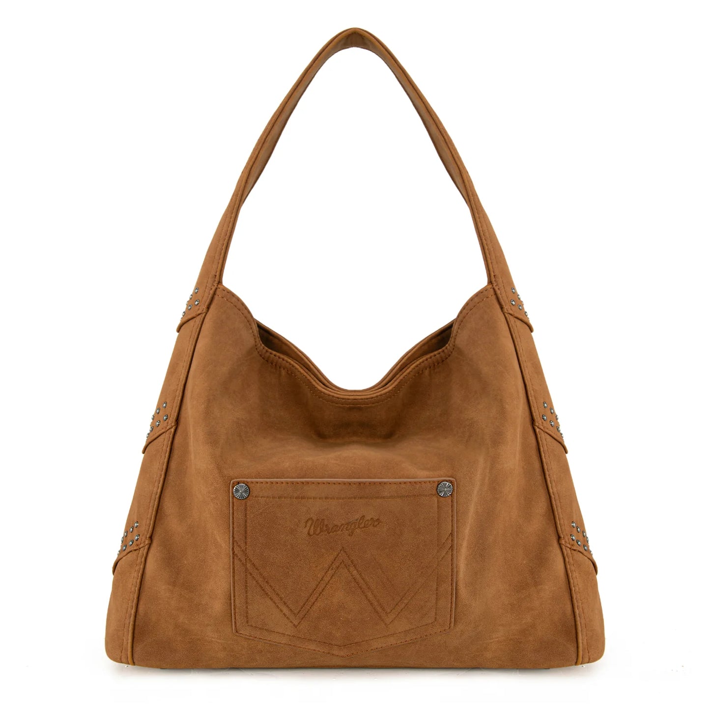 Fringe Studded Hobo Bag- Brown