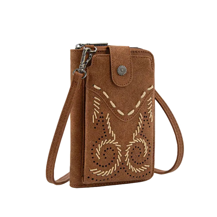 Whipstitch Crossbody Cellphone Purse - Brown