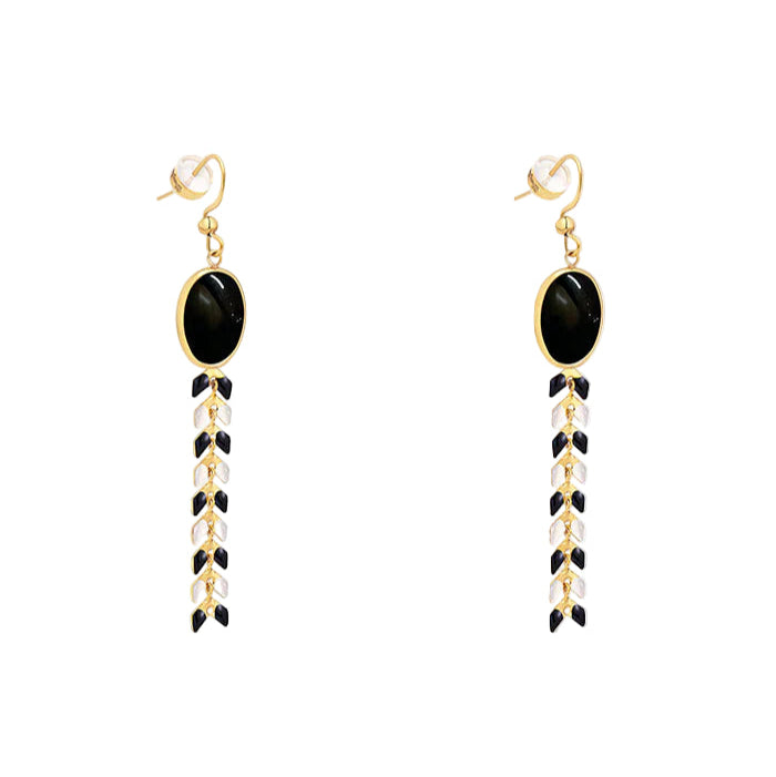 14K Gold Oval Earrings - Black