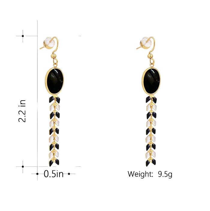 14K Gold Oval Earrings - Black