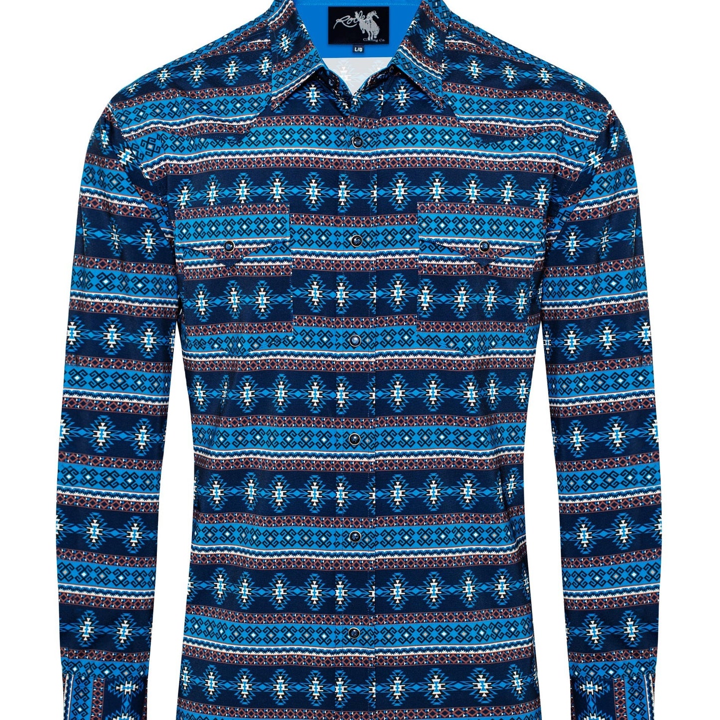 Navy Pearl Snap Aztec