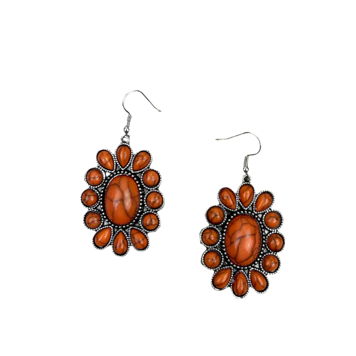 Oval Concho Earrings - Orange