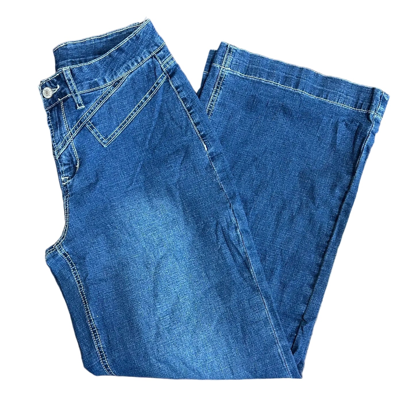 Stitched Waist Loose Cuffed Jeans