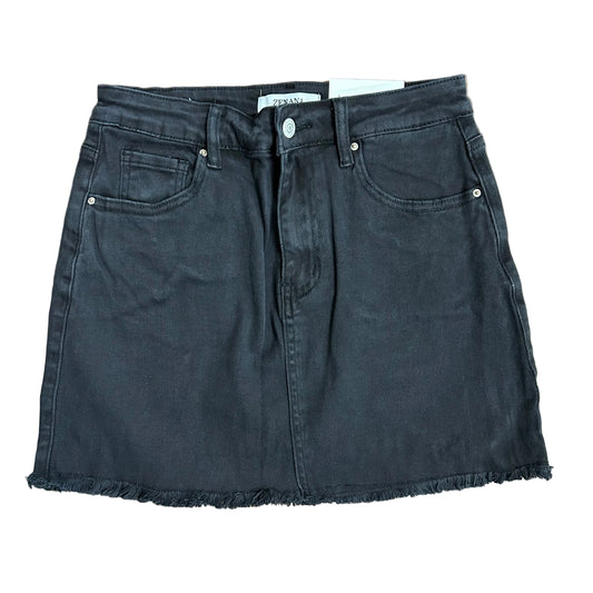 Black Acid Washed Frayed Skirt