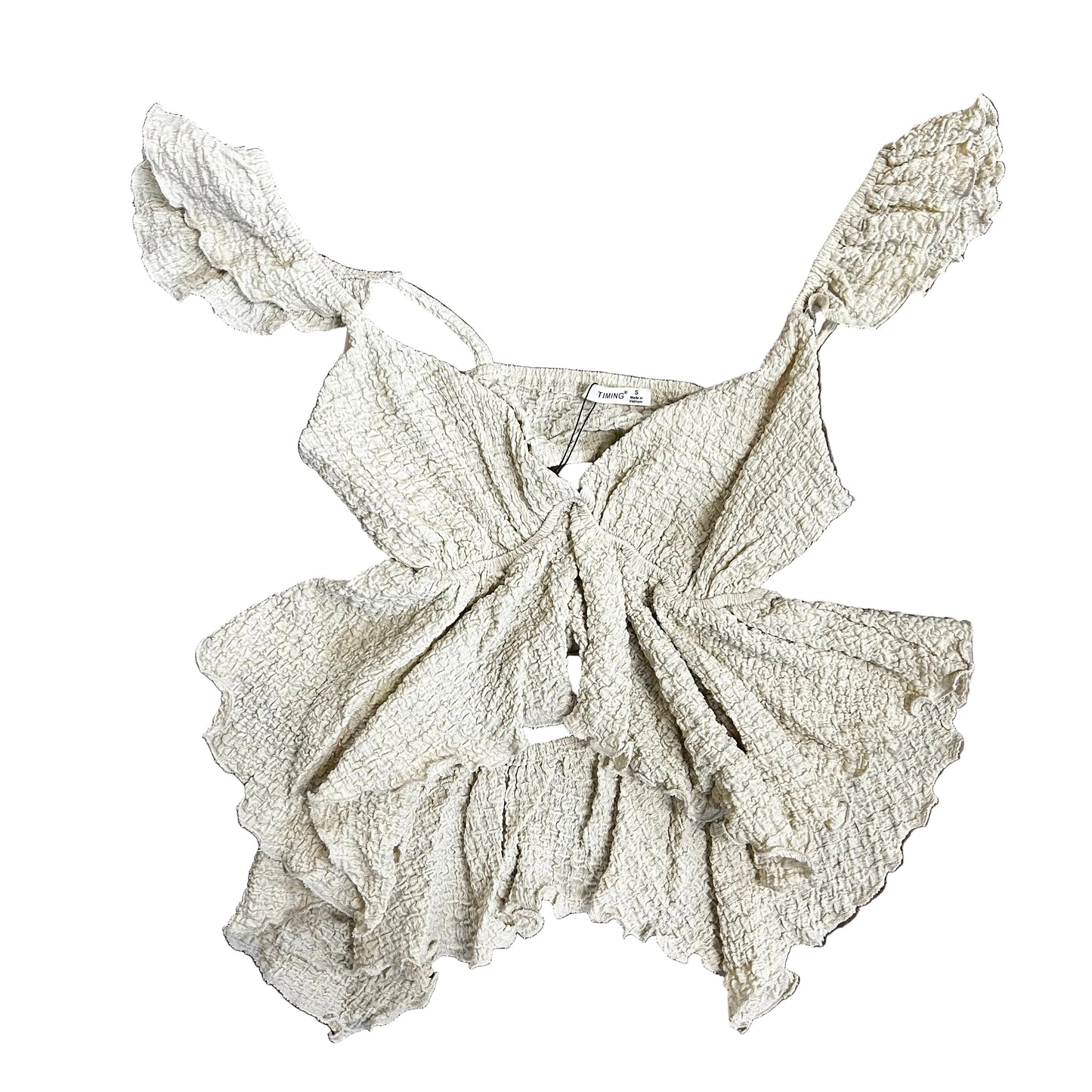 Textured Open Back Ruffle Peplum Top