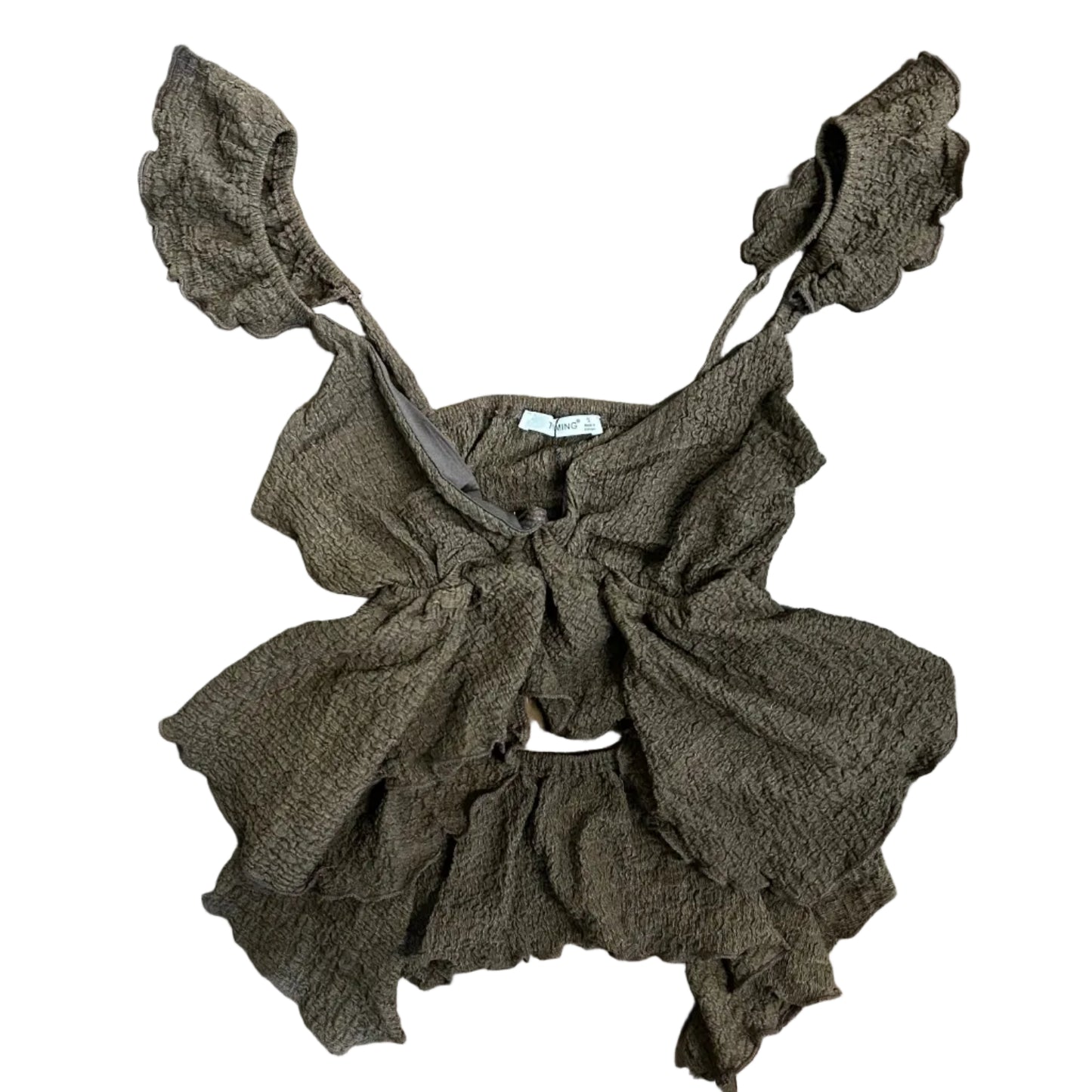 Textured Open Back Ruffle Peplum Top