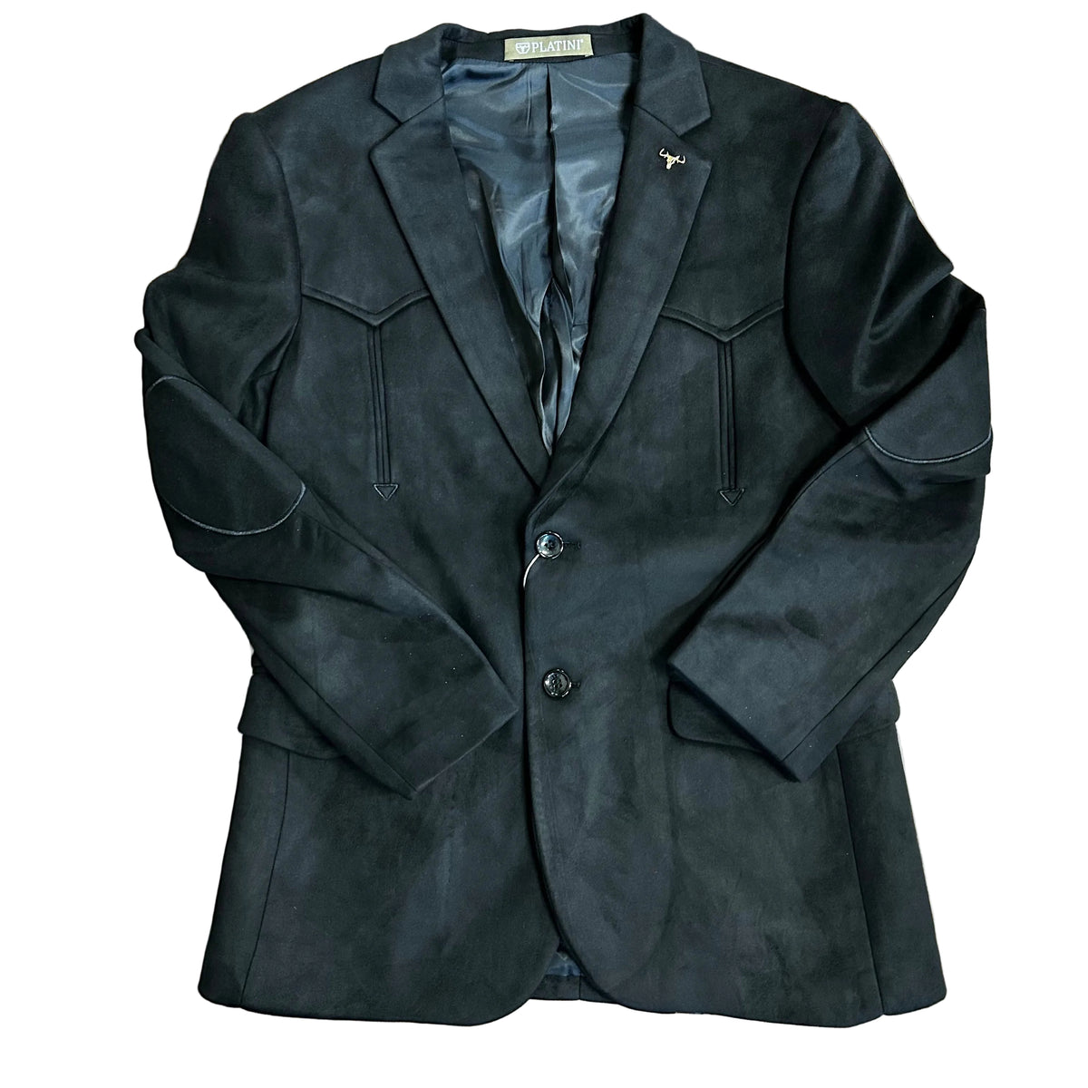 Double Button Suede Western Blazer - Black
