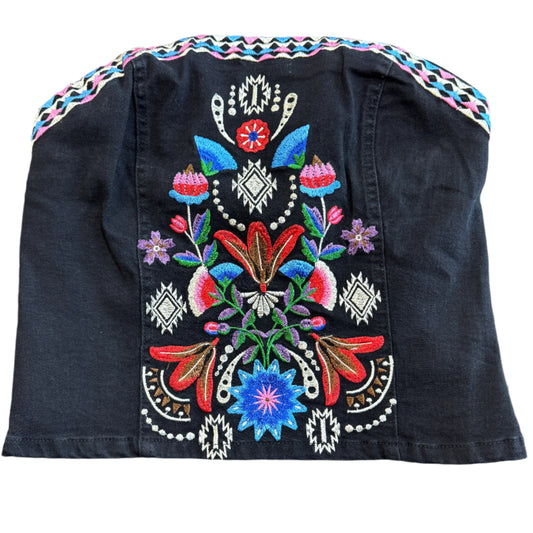 Black Denim Floral Top