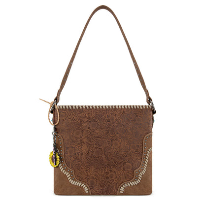 Embossed Hobo Bag - Brown