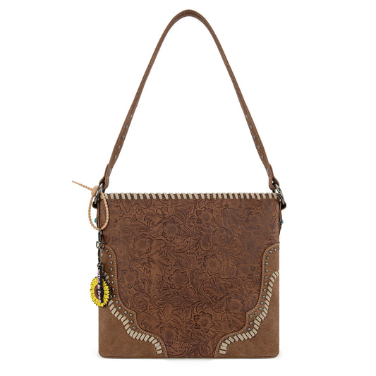Embossed Hobo Bag - Brown