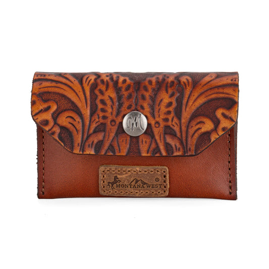Tooled Mini Card Case - Brown