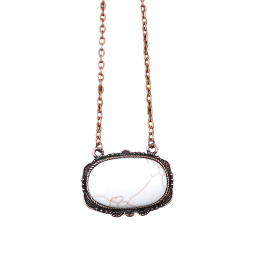 Oval Stone Copper Necklace 18"