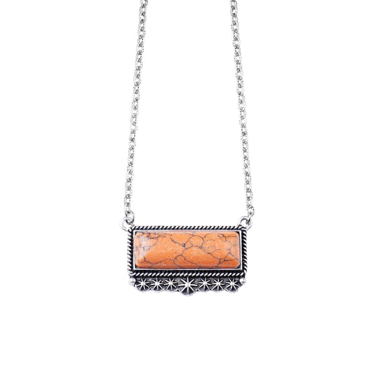 Western Rectangle Stone Necklace - Orange