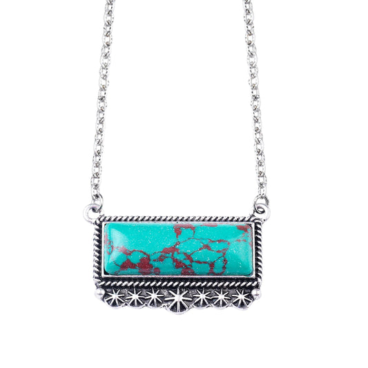 Western Rectangle Stone Necklace - Turquoise