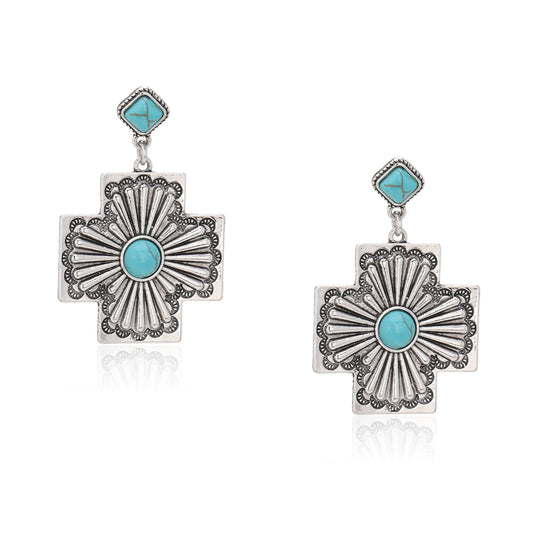 Cross Shape Earrings - Turquoise
