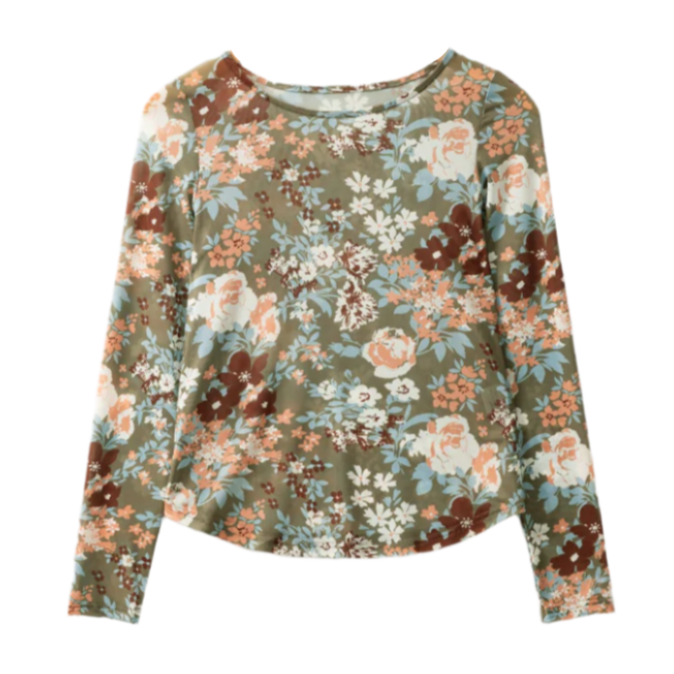 Floral Print Mesh L/S