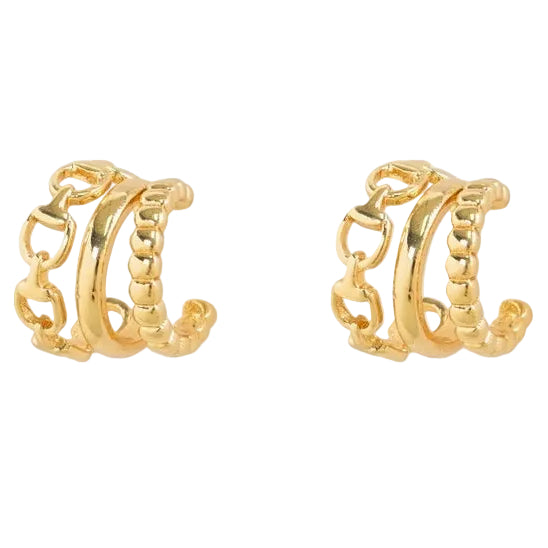 3-Line Horsebit Hoop Earrings