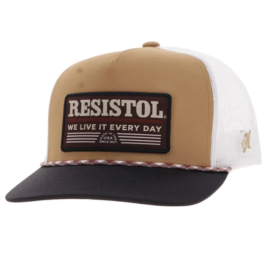 "Resistol" Hat Tan & White w/Black & Red Patch