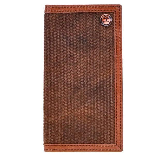 "Hooey Classic Roughout" Rodeo Hooey Wallet Brown Leather -Basket Weave Embossed