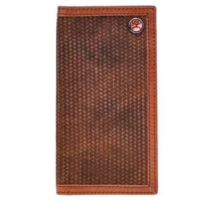"Hooey Classic Roughout" Rodeo Hooey Wallet Brown Leather -Basket Weave Embossed