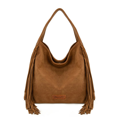 Fringe Studded Hobo Bag- Brown
