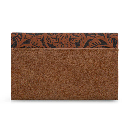 Floral Tooled Card Holder - Brown