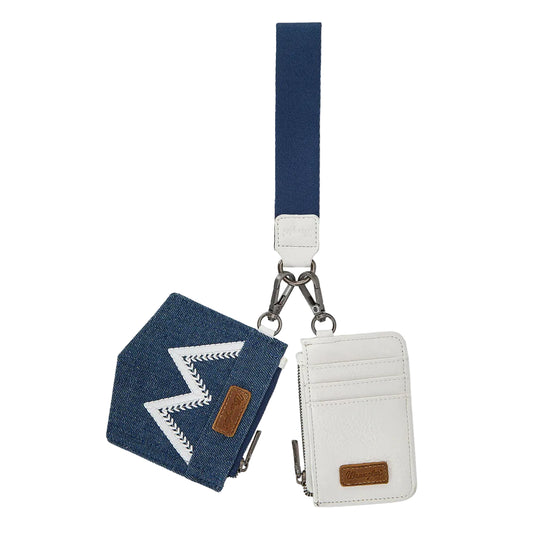 "W" Embroidered Dual Pouch Wristlet - Beige