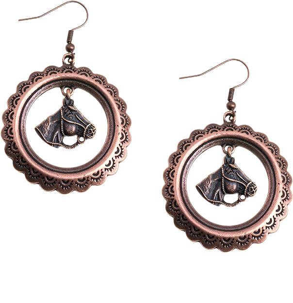 Horse Head Earrings - Bronze