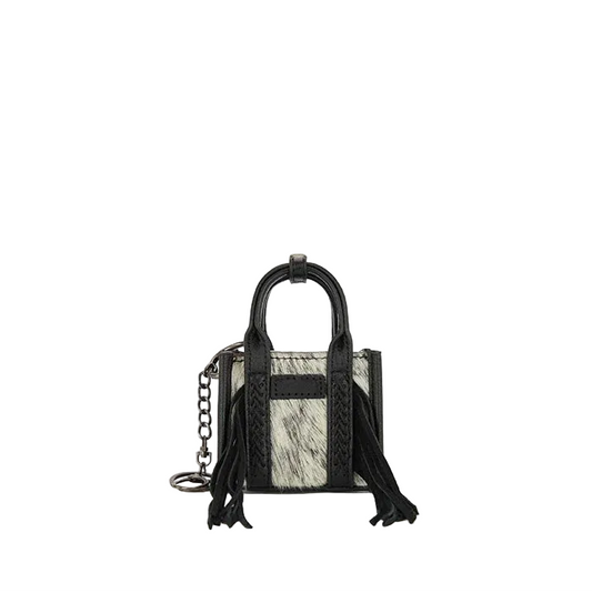 Cowhide Mini Fringe Tote - Black